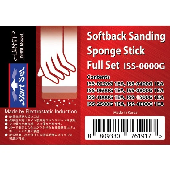 Infini Model ISS0000G Softback Sanding Sponge Stick Start Set #220, 400, 600, 800, 1000, 1500, 2500 & 4000 - Hobby Tools & Supplies