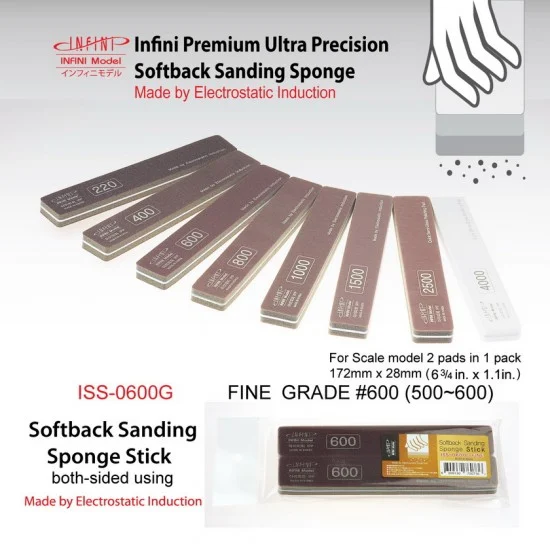 Infini Model ISS0600G Sanding Sponge Stick (2-sided) - Fine #600 (2pcs, 172mm x 28mm)