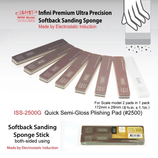 Infini Model ISS2500G Sanding Sponge Stick (2-sided) - Quick Semi Gloss #2500 (2pcs, 172mm x 28mm)