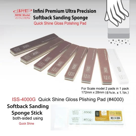 Infini Model ISS4000G Sanding Sponge Stick (2-sided) - Quick Shine Gloss #4000 (2pcs, 172mm x 28mm)