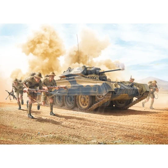 Italeri 6579 1/35 Crusader Mk II w/8th Army Infantry Rubber Tracks & 5 Figures - Military Vehicles & Tanks