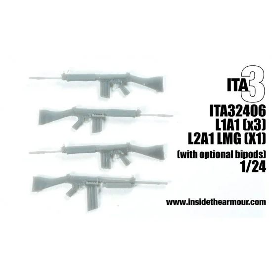 Inside the Armour 324006 1/24 3x L1A1 SLR and 1x L2A1 LMG with Optional Bipods - Model Figures