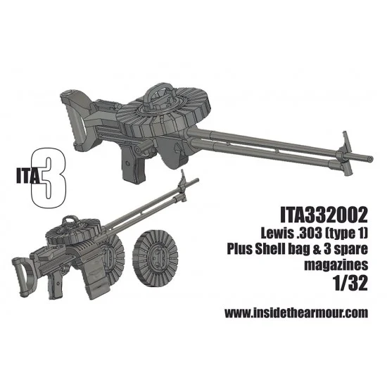 Inside the Armour 332002 1/32 Lewis .303 with 3 Spare Magazines and Shell Bag - Model Planes