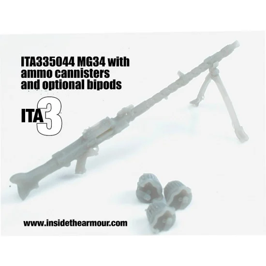 Inside the Armour 335044 1/35 MG34 with 3 50 Round Ammo Drums and Deployed/Folded Bipods - Model Figures