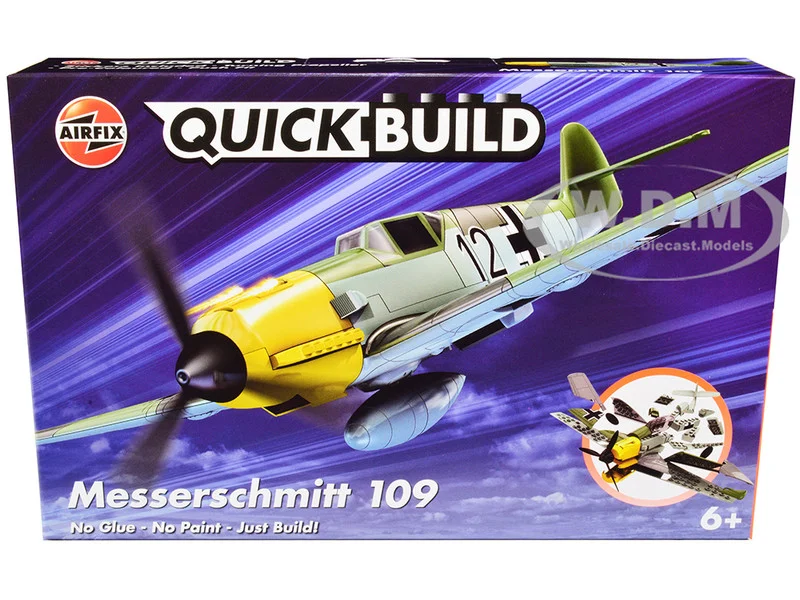 Skill 1 Model Kit Messerschmitt BF109 Snap Together Painted Plastic Model Airplane Kit by Airfix Quickbuild - Messerschmitt Models