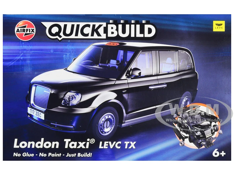 Skill 1 Model Kit London Taxi LEVC TX Black Snap Together Painted Plastic Model Car Kit by Airfix Quickbuild - Taxi Models