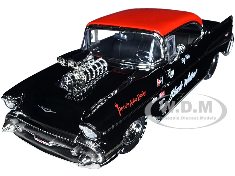 1957 Chevrolet Bel Air Black with Red Top "Pete's Auto Body: Black Widow" "Bigtime Muscle" Series 1/24 Diecast Model Car by Jada - Chevrolet Models
