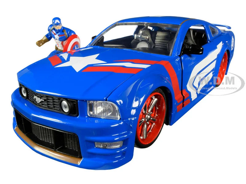 2006 Ford Mustang GT with Captain America Diecast Figurine "Avengers" "Marvel" Series 1/24 Diecast Model Car by Jada - Ford Models