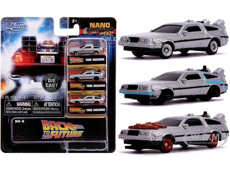 "Back to the Future" Time Machine 3 piece Set "Nano Hollywood Rides" Diecast Model Cars by Jada - Movie/TV Series Models