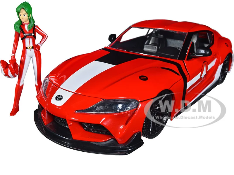 2020 Toyota Supra Red with Graphics and Miriya Sterling Diecast Figurine "Robotech" "Hollywood Rides" Series 1/24 Diecast Model Car by Jada - Movie/TV Series Models