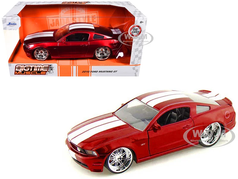 2010 Ford Mustang GT Red Metallic with White Stripes "Bigtime Muscle" Series 1/24 Diecast Model Car by Jada - Ford Models
