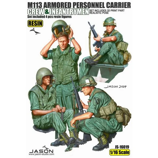 Jason Studio 16019 1/16 Vietnam War M113 Armoured Personnel Carrier Crew and Infantrymen (4 figures) - Model Figures