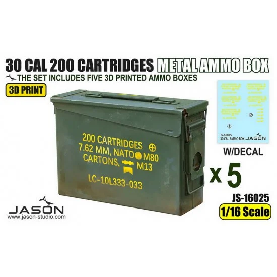 Jason Studio 16025 1/16 30 Cal 200 Cartridges Metal Ammo Box - Military Vehicles & Tanks