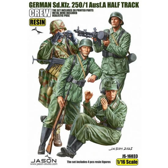 Jason Studio 16033 1/16 German Sd.Kfz. 250/1 Ausf.A Half Track Crews (4 figures) for Das Werk #16018 - Model Figures