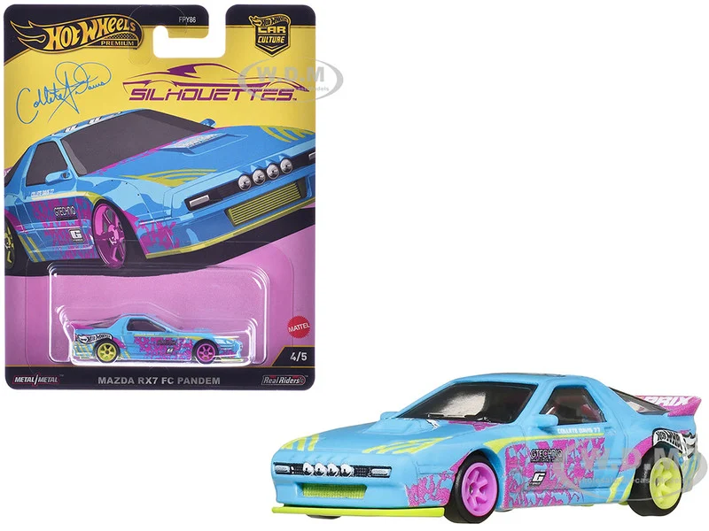 Mazda RX7 FC PANDEM Blue with Graphics "Silhouettes" Series Diecast Model Car by Hot Wheels - Mazda Models