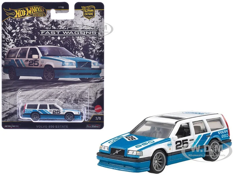 Volvo 850 Estate Wagon #25 Blue and White "Fast Wagons" Series Diecast Model Car by Hot Wheels - Volvo Models