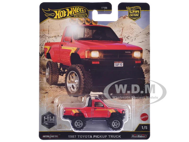 1987 Toyota Pickup Truck Red with Stripes "HW Off Road" Series Diecast Model Car by Hot Wheels - Pickup Trucks Models