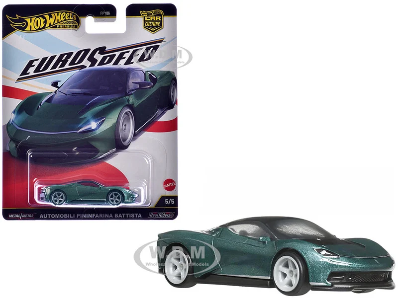 Automobili Pininfarina Battista Green Metallic with Black Top "Euro Speed" Series Diecast Model Car by Hot Wheels - Other