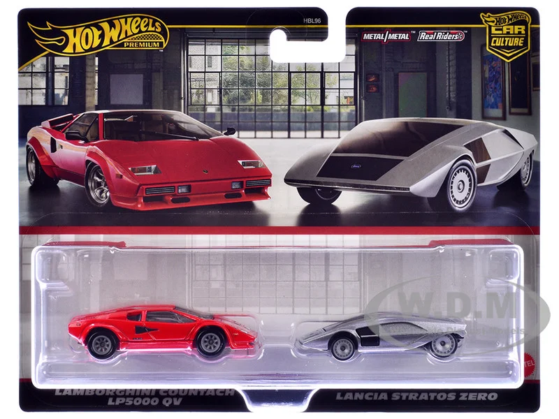 Lamborghini Countach LP5000 QV Red and Lancia Stratos Zero Gray Metallic "Car Culture" Set of 2 Cars Diecast Model Cars by Hot Wheels - Lamborghini Models