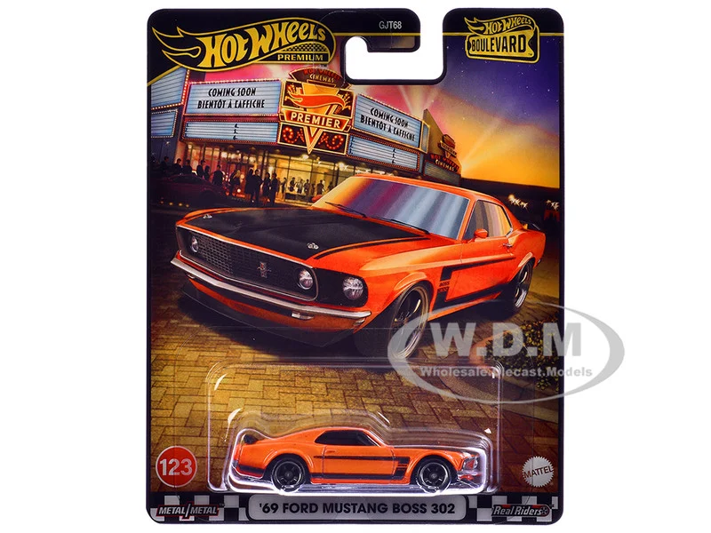 1969 Ford Mustang Boss 302 Orange with Black Stripes and Hood "Boulevard" Series Diecast Model Car by Hot Wheels - Ford Models