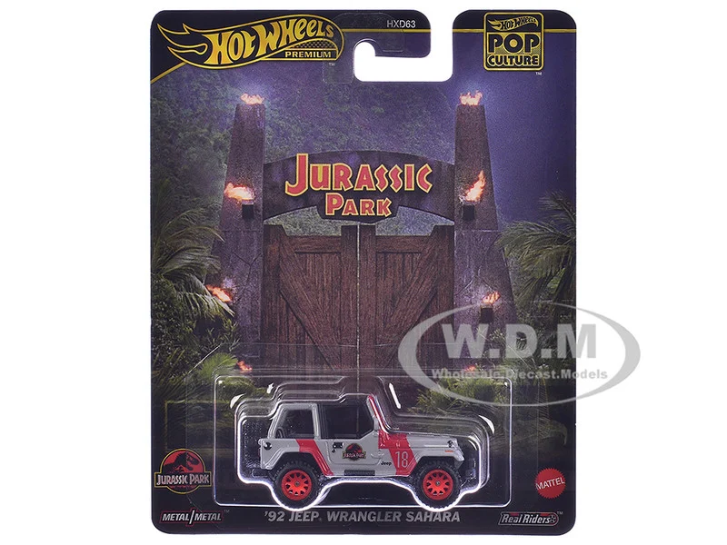 1992 Jeep Wrangler Sahara Gray with Red Stripes "Jurassic Park" (1993) Movie "Pop Culture" Series Diecast Model Car by Hot Wheels - Jeep Models