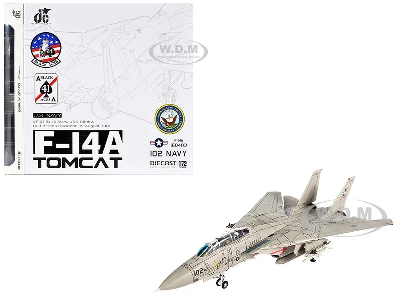 Grumman F-14A Tomcat Fighter Aircraft "VF-41 Black Aces, USS Nimitz, Gulf of Sidra" (1981) United States Navy 1/72 Diecast Model by JC Wings