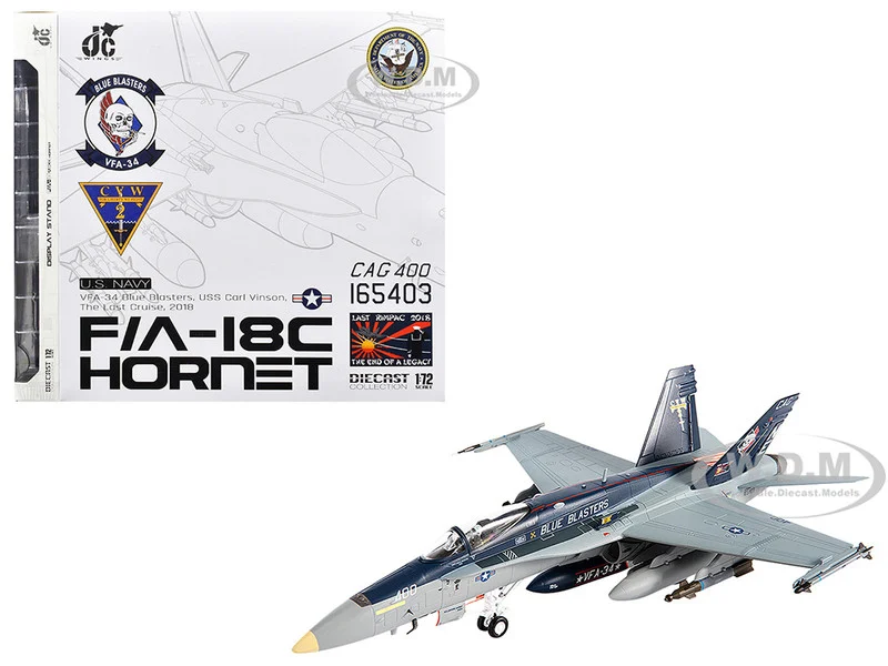 McDonnell Douglas F/A-18C Hornet Aircraft "VFA-34 Blue Blasters, USS Carl Vinson, Last Cruise" (2018) United States Navy 1/72 Diecast Model by JC Wings
