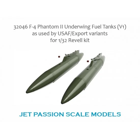 Jet Passion 32046 1/32 USAF F-4 Phantom II Underwing Fuel Tanks Export (2pcs) for Revell kits