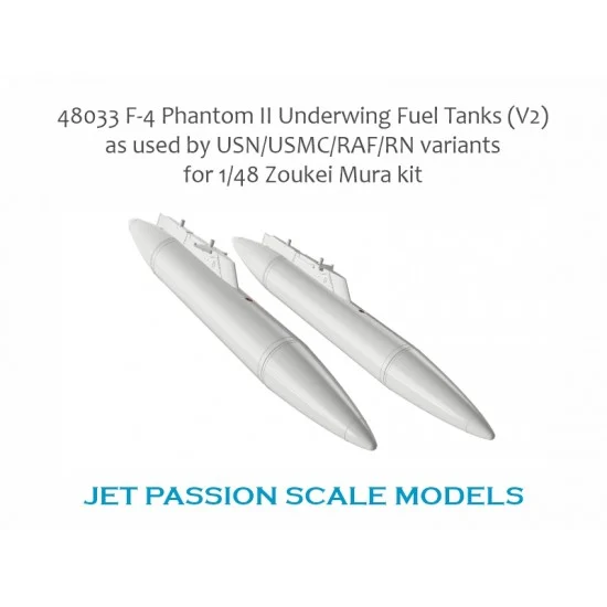 Jet Passion 48033 1/48 USN/USMC/RAF/RN F-4 Phantom Underwing Fuel Tanks (2pcs) for Zoukei-Mura kits