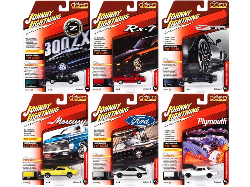 "Classic Gold Collection" 2022 Set B of 6 Cars Release 2 1/64 Diecast Model Cars by Johnny Lightning - 1/64 Scale Sets