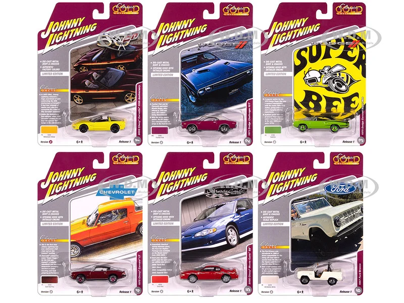 "Classic Gold Collection" 2025 Release 1 Set A of 6 Cars 1/64 Diecast Model Cars by Johnny Lightning - 1/64 Scale Sets