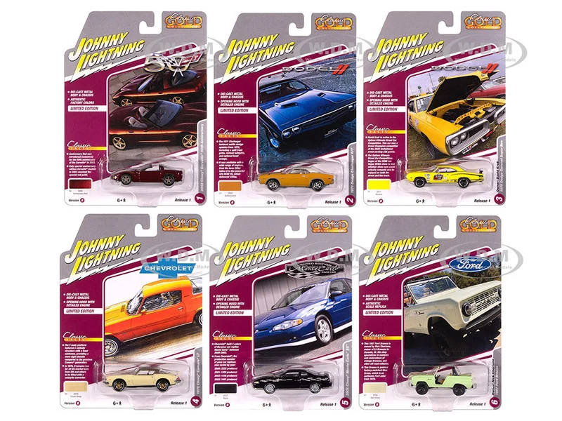 "Classic Gold Collection" 2025 Release 1 Set B of 6 Cars 1/64 Diecast Model Cars by Johnny Lightning - 1/64 Scale Sets