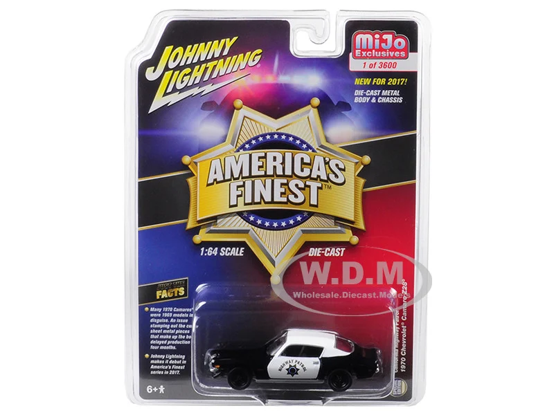 1970 Chevrolet Camaro Z28 California Highway Patrol (CHP) Black and White "America's Finest" Limited Edition to 3,600 pieces Worldwide 1/64 Diecast Model Car by Johnny Lightning - Chevrolet Models