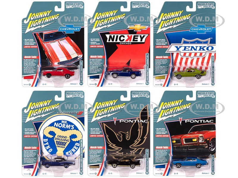"Muscle Cars USA" 2025 Release 1 Set B of 6 pieces 1/64 Diecast Model Cars by Johnny Lightning - 1/64 Scale Sets