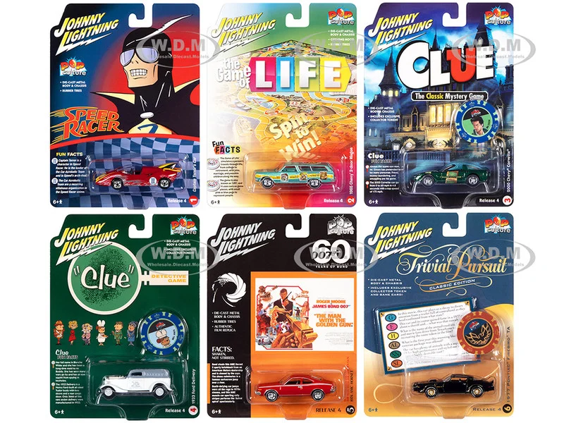 Pop Culture 2022 Set of 6 Cars Release 4 1/64 Diecast Model Cars by Johnny Lightning - Movie/TV Series Models