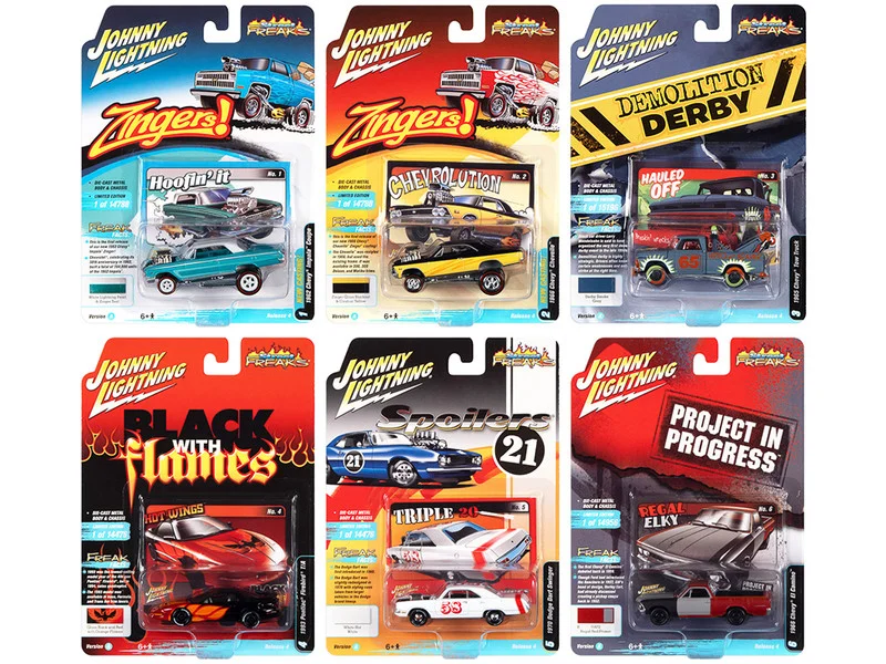"Street Freaks" 2021 Set A of 6 Cars Release 4 1/64 Diecast Model Cars by Johnny Lightning - 1/64 Scale Sets