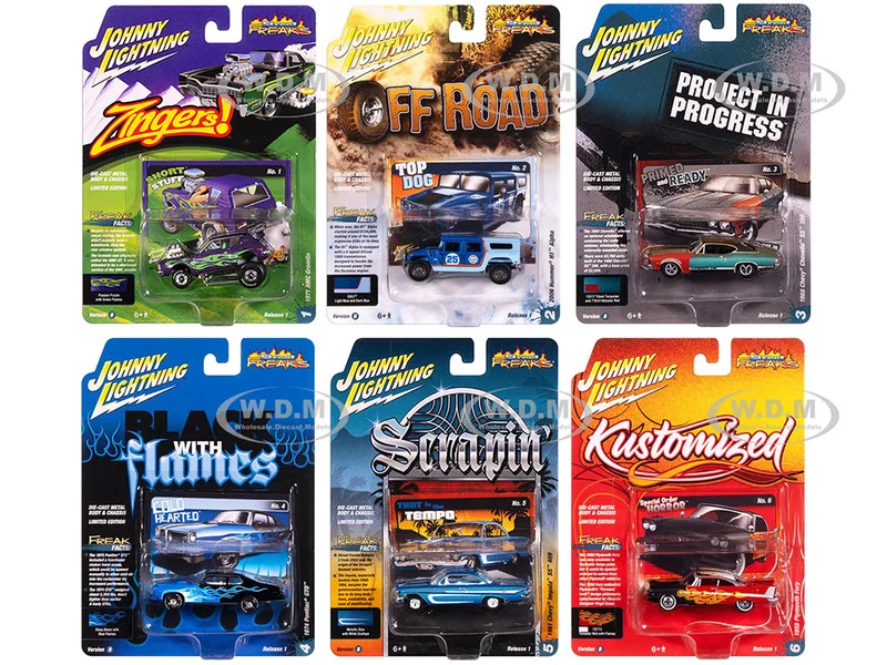 "Street Freaks" 2025 Release 1 Set B of 6 Cars 1/64 Diecast Model Cars by Johnny Lightning - 1/64 Scale Sets