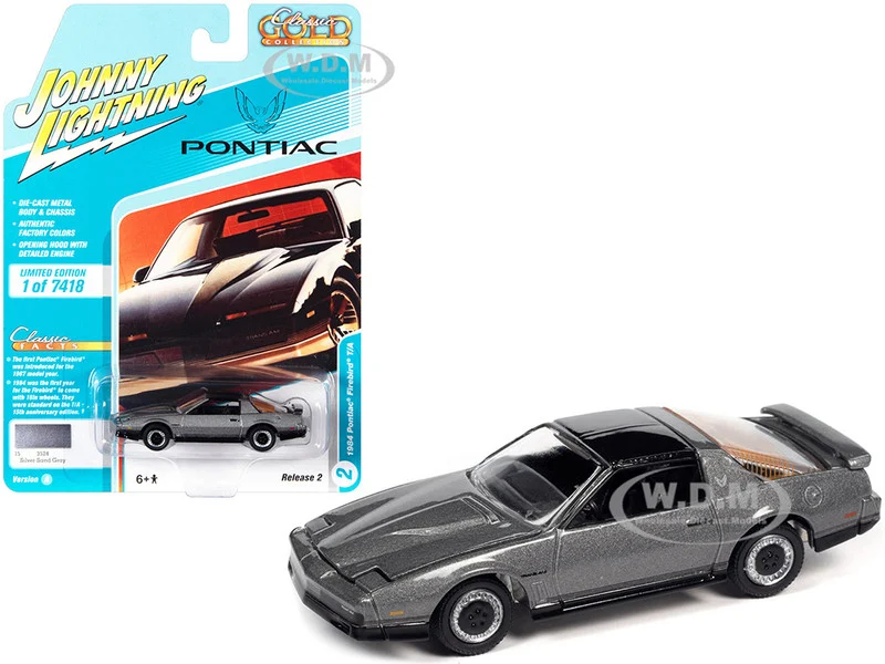 1984 Pontiac Firebird Trans Am T/A Silver Sand Gray Metallic with Black Top "Classic Gold Collection" Series Limited Edition to 7418 pieces Worldwide 1/64 Diecast Model Car by Johnny Lightning - Pontiac Models