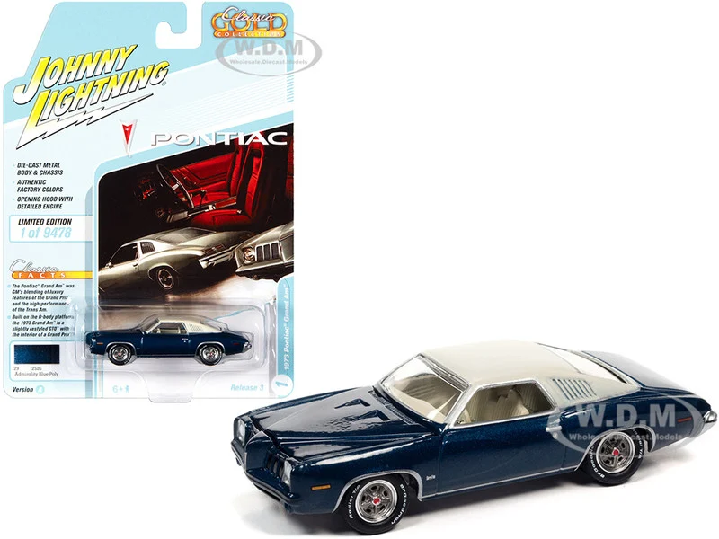 1973 Pontiac Grand Am Admirality Blue Metallic with Cream Top "Classic Gold Collection" Series Limited Edition to 9478 pieces Worldwide 1/64 Diecast Model Car by Johnny Lightning - Pontiac Models