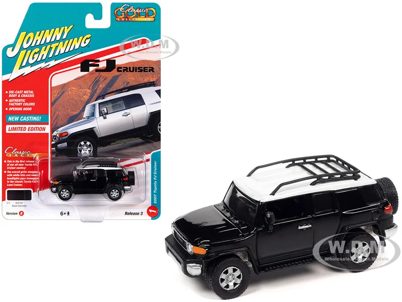 2007 Toyota FJ Cruiser Black Diamond with White Top and Roofrack "Classic Gold Collection" Series Limited Edition 1/64 Diecast Model Car by Johnny Lightning - Toyota Models