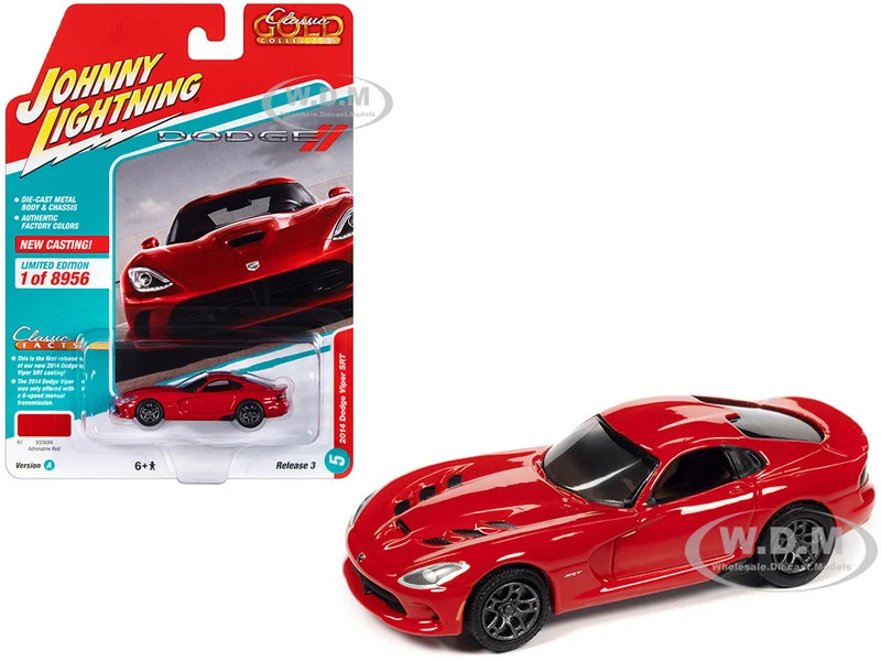 2014 Dodge Viper SRT Adrenaline Red "Classic Gold Collection" Series Limited Edition to 8956 pieces Worldwide 1/64 Diecast Model Car by Johnny Lightning - Dodge Models