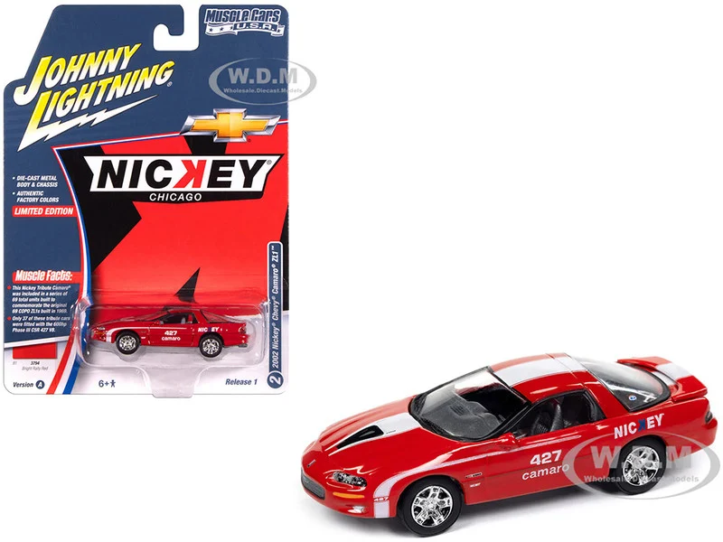 2002 Chevrolet Nickey Camaro ZL1 Bright Rally Red with White Stripes "Muscle Cars USA" Series 1/64 Diecast Model Car by Johnny Lightning - Chevrolet Models