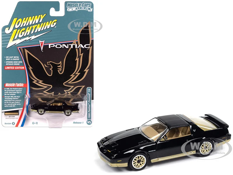 1986 Pontiac Firebird T/A Black with Champagne Gold Accents "Muscle Cars USA" Series 1/64 Diecast Model Car by Johnny Lightning - Pontiac Models