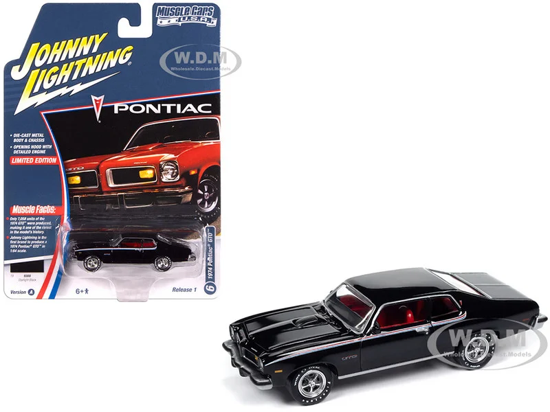 1974 Pontiac GTO Starlight Black with Red Interior "Muscle Cars USA" Series 1/64 Diecast Model Car by Johnny Lightning - Pontiac Models