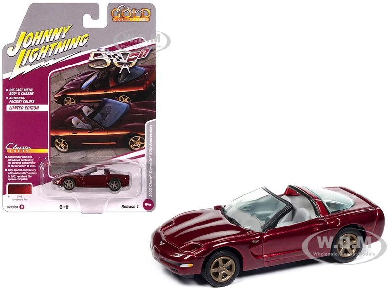 2003 Chevrolet Corvette Convertible "50th Anniversary" Anniversary Red Metallic "Classic Gold Collection" 1/64 Diecast Model Car by Johnny Lightning - Chevrolet Models