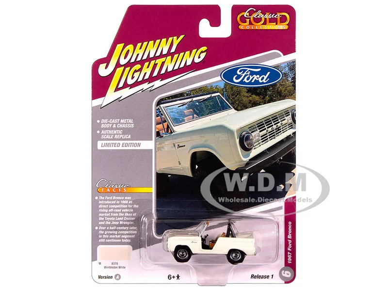 1967 Ford Bronco Wimbledon White "Classic Gold Collection" 1/64 Diecast Model Car by Johnny Lightning - Ford Models