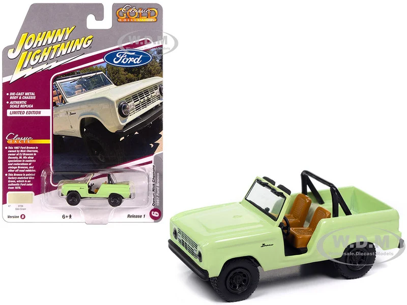 1967 Ford Bronco "Nick Cherrone" Glen Green "Classic Gold Collection" 1/64 Diecast Model Car by Johnny Lightning - Ford Models