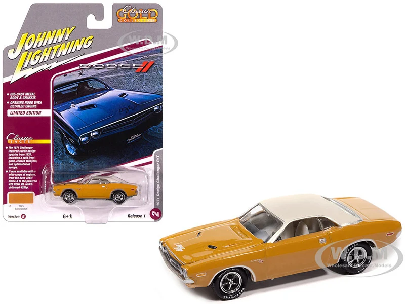 1971 Dodge Challenger R/T Butterscotch with White Top and Interior "Classic Gold Collection" 1/64 Diecast Model Car by Johnny Lightning - Dodge Models