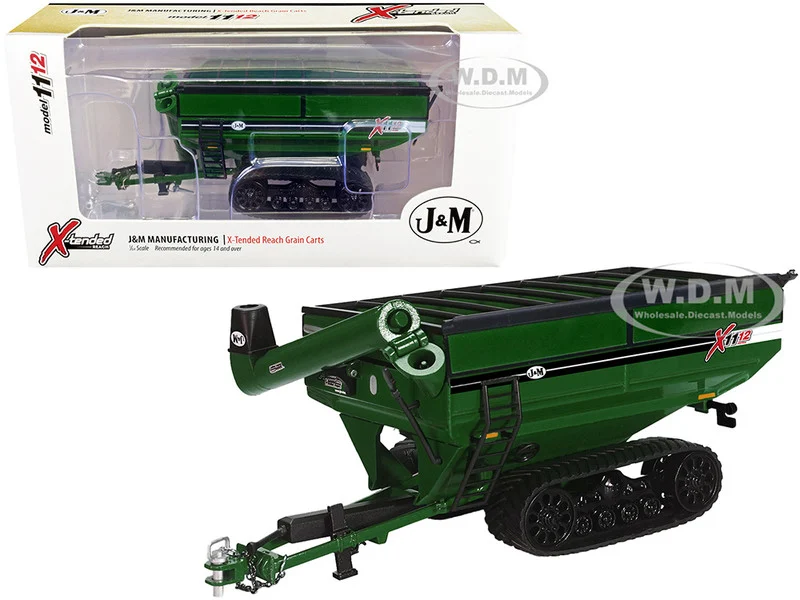 J&M 1112 X-Tended Reach Grain Cart with Tracks Green 1/64 Diecast Model by SpecCast