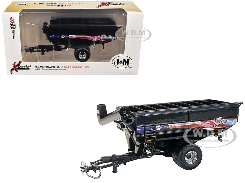 J&M 1112 X-Tended Reach Patriotic Grain Cart with Wheels Black 1/64 Diecast Model by SpecCast